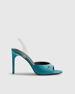 Blue Heeled Mule Sandals