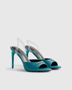 Blue Heeled Mule Sandals