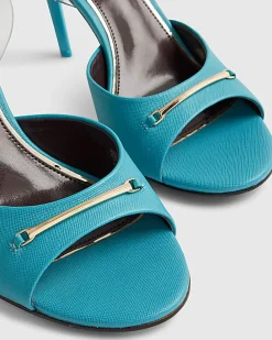 Blue Heeled Mule Sandals