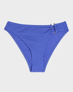 Blue High Leg Textured Bikini Bottoms