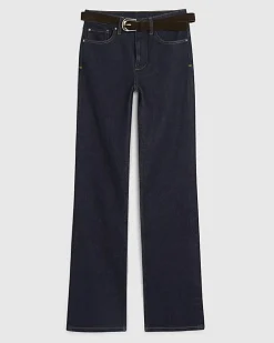 Blue High Waisted Belted Straight Leg Jeans