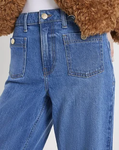 Blue High Waisted Front Pocket Palazzo Jeans