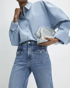 Blue High Waisted Relaxed Flare Jeans