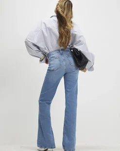 Blue High Waisted Relaxed Flare Jeans