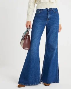 Blue High Waisted Soft Wide Leg Jeans