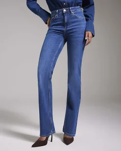 Blue High Waisted Stretch Straight Leg Jeans