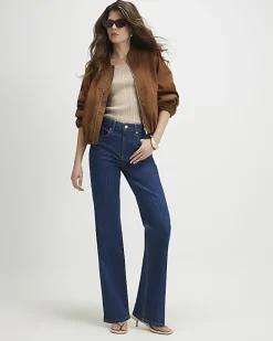Blue High Waisted Stretch Straight Leg Jeans
