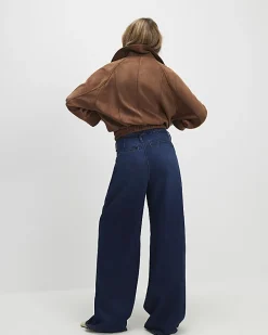 Blue High Waisted Tie Detail Wide Leg Jeans