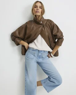Blue High Waisted Wide Leg Cropped Jeans