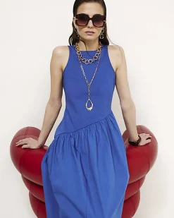 Blue Hybrid Asymmetric Maxi Dress