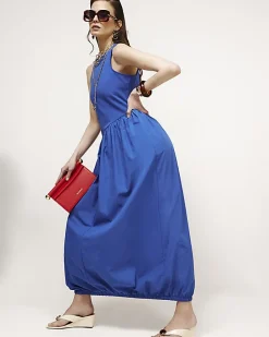 Blue Hybrid Asymmetric Maxi Dress