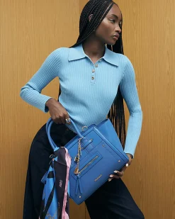 Blue Knitted Long Sleeve Polo Top