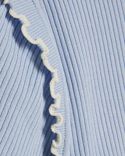 Blue Knitted Short Sleeve Frill Top