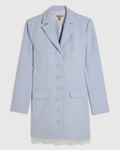 Blue Lace Trim Blazer Dress