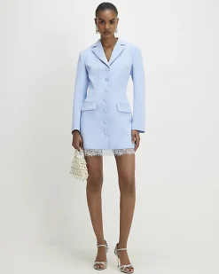 Blue Lace Trim Blazer Dress