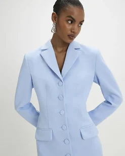 Blue Lace Trim Blazer Dress