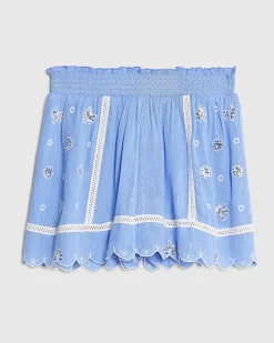 Blue Lace Trim Embroidered Beach Shorts