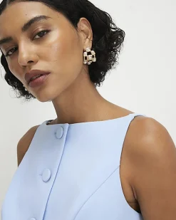 Blue Lace Trim High Neck Waistcoat