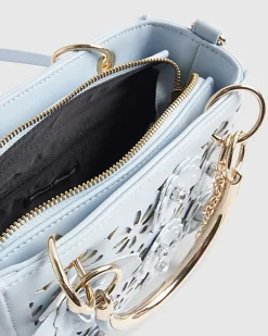 Blue Laser Cut Floral Tote Bag