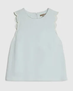 Blue Linen Blend Scallop Trim Tank Top