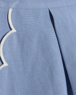 Blue Linen Blend Scallop Trim Shorts