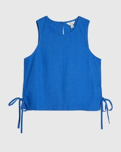 Blue Linen Blend Sleeveless Tank Top