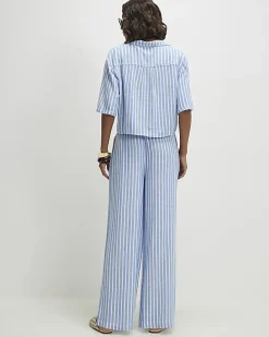 Blue Linen Blend Stripe Trousers
