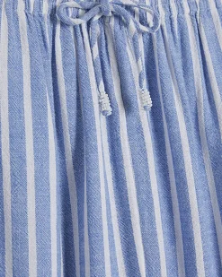 Blue Linen Blend Stripe Trousers