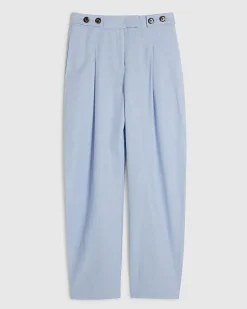 Blue Linen Blend Tailored Barrel Trousers
