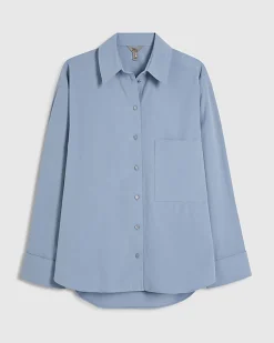Blue Long Sleeve Cinched Back Shirt