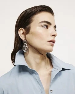 Blue Long Sleeve Cinched Back Shirt
