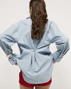 Blue Long Sleeve Cinched Back Shirt