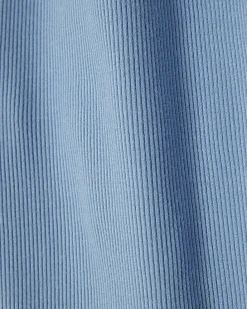Blue Long Sleeve Ribbed Crew Neck Top