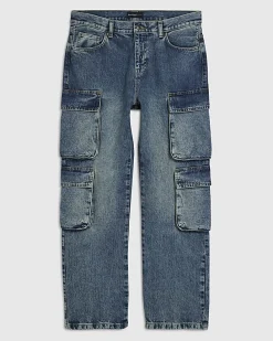 Blue Loose Fit Cargo Jeans