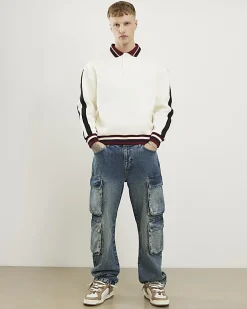 Blue Loose Fit Cargo Jeans