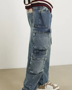 Blue Loose Fit Cargo Jeans