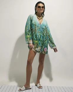 Blue Lotus Print Beach Tunic