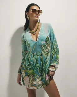 Blue Lotus Print Beach Tunic