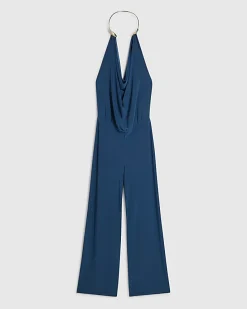 Blue Metal Trim Cowl Neck Jumpsuit