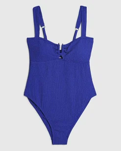 Blue Metal Trim Textured Swimsuit