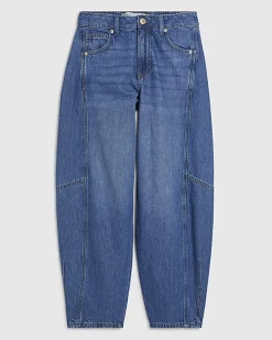 Blue Mid Rise Barrel Leg Jeans