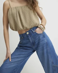 Blue Mid Rise Barrel Leg Jeans