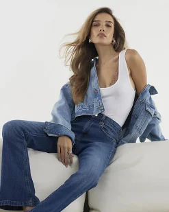 Blue Mid Rise Bootcut Jeans