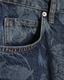 Blue Mid Rise Floral Bootcut Jeans