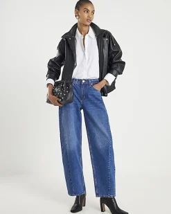 Blue Mid Rise Seamed Barrel Leg Jeans