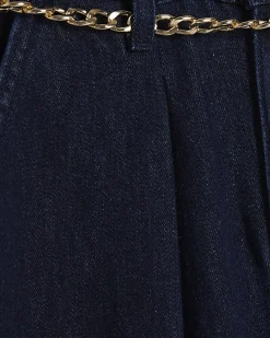 Blue Mid Rise Wide Leg Belted Jeans