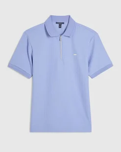 Blue Muscle Fit Quarter Zipped Polo Shirt