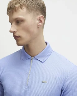 Blue Muscle Fit Quarter Zipped Polo Shirt