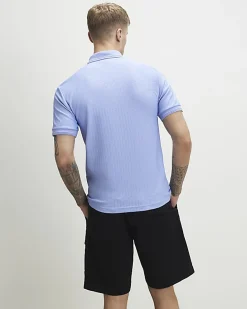 Blue Muscle Fit Quarter Zipped Polo Shirt