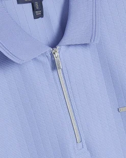 Blue Muscle Fit Quarter Zipped Polo Shirt